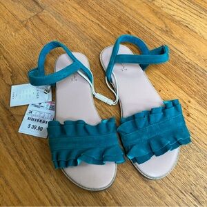 Zara Teal Ruffle Leather Sandals